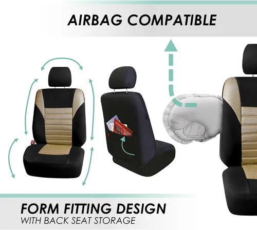 Vista 4 de TLH - Fundas de asiento de tela de malla de aire 3D color beige, ajuste universal para coches, camiones, SUV - Solo para asientos delanteros