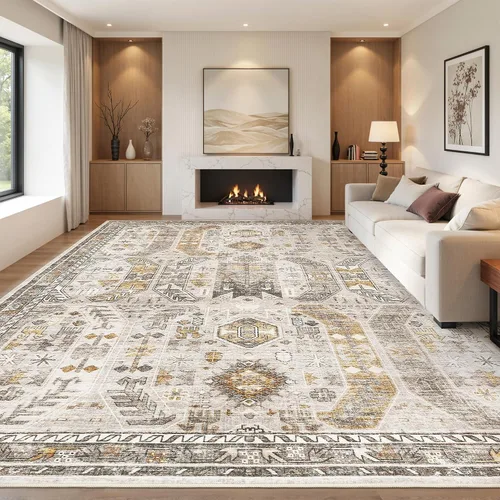 Vista 59 de befbee - Alfombra para sala de estar, lavable y resistente a manchas, con base antideslizante, ideal para dormitorio y cocina, decoración clásica
