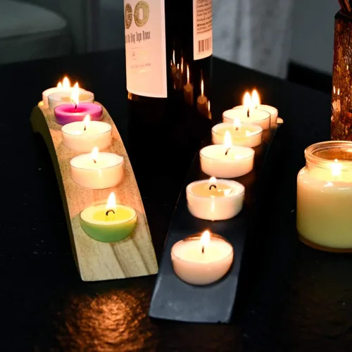Vista 5 de Portavelas de puente de madera de 15 pulgadas de largo, barra larga para velas de té, 7 asientos de velas, color negro