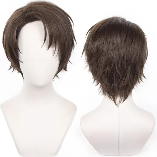 Vista 30 de Pelucas de anime verde oscuro para hombre, peluca corta y recta con flequillo para mujer, peluca COS para Halloween, Navidad, cómic, transmisión