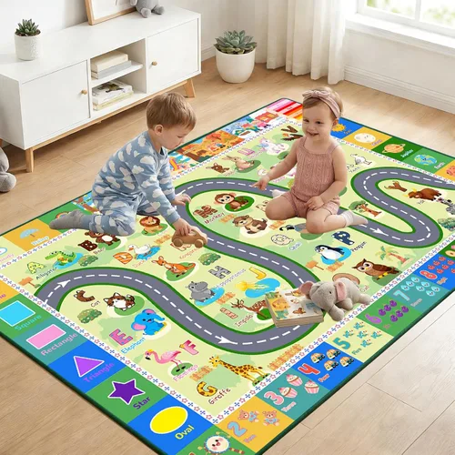 Vista 7 de Alfombras infantiles para sala de juegos, 5 x 7 pies, alfombra educativa del alfabeto ABC con números de las estaciones, alfombras ABC para niños