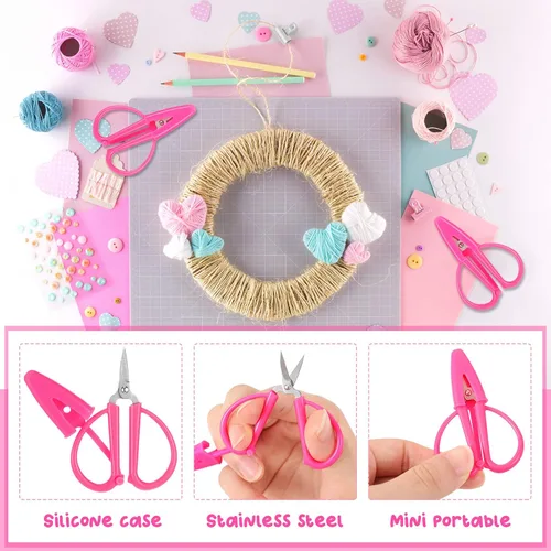 Vista 3 de Tijeras pequeñas de viaje de 3 piezas pequeñas tijeras portátiles para coser tijeras artesanales con cubierta para mujeres y niñas, hilo de tela