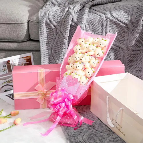 Vista 3 de Jexine Bonito ramo de flores de oso de graduación, incluye 18 piezas de oso de peluche de tallo largo con diamante y caja de regalo para bodas