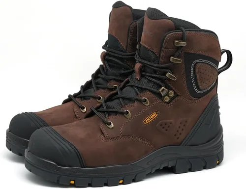 Vista 4 de Botas de trabajo para hombre, piel nobuck aceitada, puntera de acero, zapatos de trabajo para hombre, zapatos de protección antideslizantes