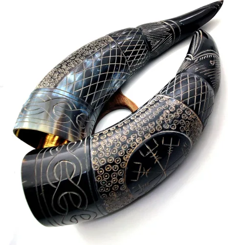 Vista 6 de Taza de cuerno vikingo, jarra hecha a mano de estilo nórdico con soporte, auténtica taza medieval de Ale, ideal para festivales renacentistas