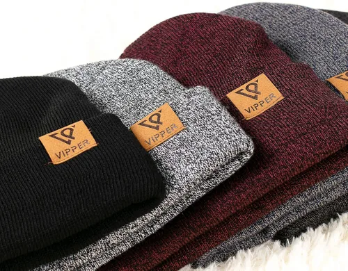 Vista 3 de VIPPER Gorros de punto de invierno para hombre con forro polar con puños gorro de punto de invierno cálido unisex para hombre