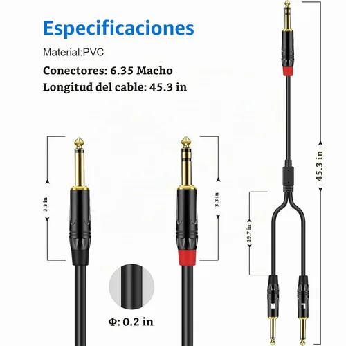 Vista 3 de 1.6 pies 1 paquete de 1/4 pulgadas TRS estéreo Y Splitter Cable de inserción, chapado en oro, serie Audiowave de 0.250 in macho a doble 0.250 in TS