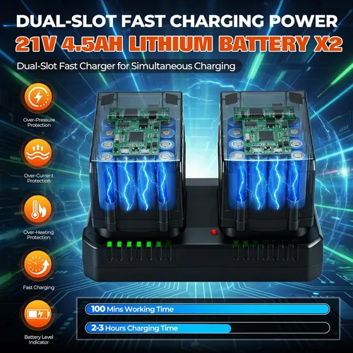 Vista 3 de Motosierra inalámbrica de 42 V y 16 pulgadas con 2 baterías de 4.5 Ah y cargador rápido doble, motosierra eléctrica sin escobillas, tensado sin