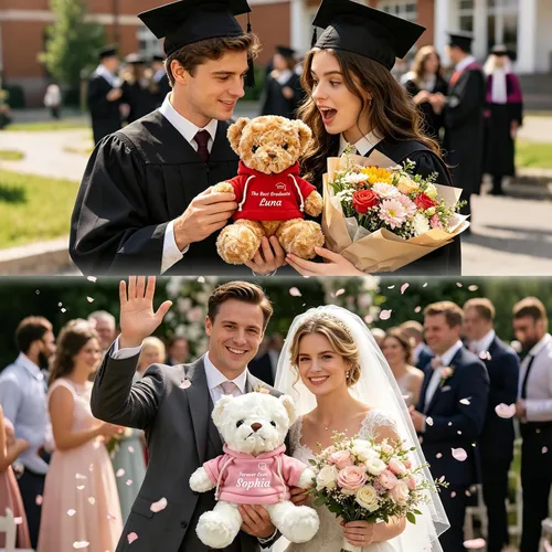 Vista 2 de Oso de peluche personalizado con texto de nombre, osos personalizados de 11.8/15/19.7, regalos de cumpleaños personalizados para el día de la madre