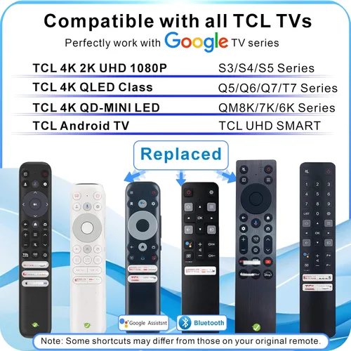 Vista 2 de Reemplazo para control remoto TCL, para control remoto TCL Google TV, universal, retroiluminación de movimiento, control de voz y Bluetooth, Google