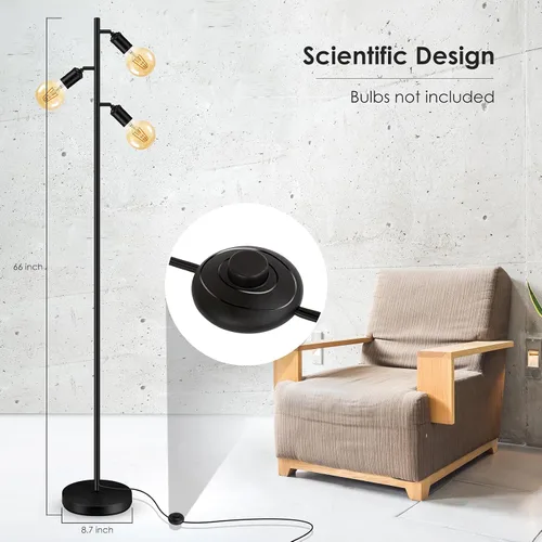 Vista 6 de BoostArea Lámpara de Pie, Lámpara de Pie Industrial, Lámpara de Pie Moderna Tipo Árbol con 3 Luces Ajustables, Casquillo E26, Interruptor de Pie
