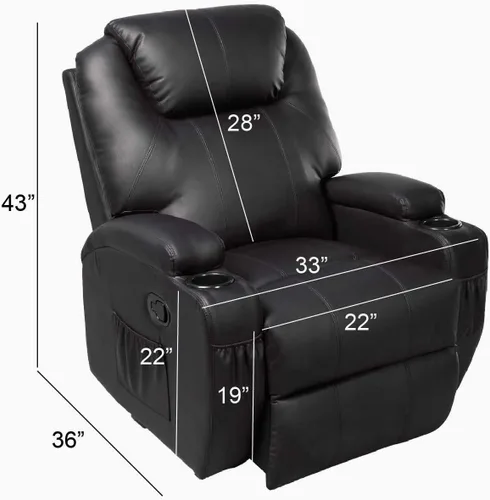 Vista 2 de GHP Negro Robusto Asientos Ergonómicos Masaje Reclinable Sofá Silla Salón Calentado w Control