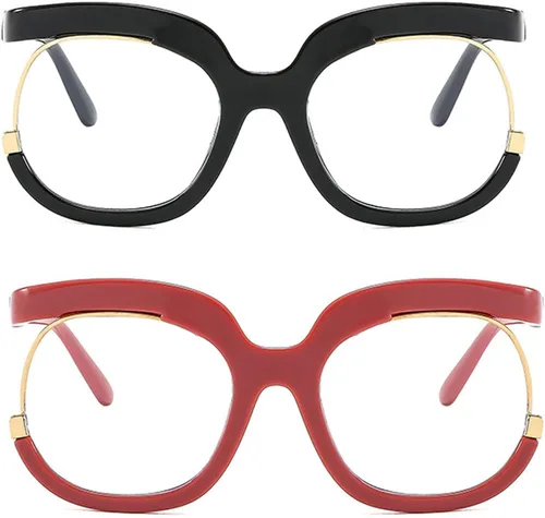Vista 6 de Cvonnron Womens Oversized Round Eyewear Frames Blue Light Blocking Glasses Fake Round Non-Prescription Clear Lens Eyeglasses