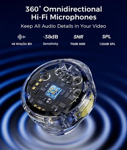 Vista 6 de Micrófono Lavalier inalámbrico para teléfonos iPhone y Android, micrófono de solapa con clip AI Noise Reduction & Hi-Fi Audio & 24H Working Time &