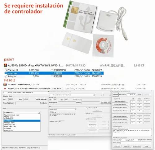 Vista 2 de ISO7816 Contacto EMV SIM eID PC/SC USB CCID Smart IC Chip Card Reader Escritor Programador con 2 tarjetas SLE4442 + kit SDK (programa requerido)
