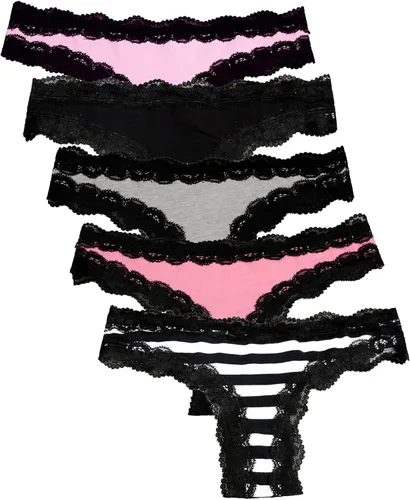 Vista 2 de LYYTHAVON 5 Pack Cotton Thongs for Women, T-Back Thongs G-String Panties