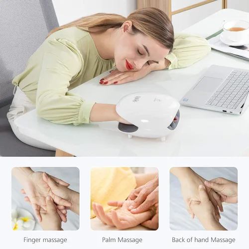 Vista 4 de COMFIER Masajeador de manos inalámbrico con calor, 3 niveles de compresión y calefacción, masajeador Shiatsu de cuello y espalda, almohadilla