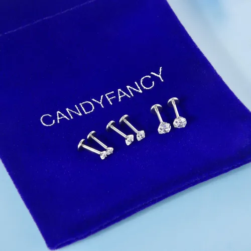 Vista 7 de CANDYFANCY Pendientes de 16 g, 2/3/4 mm, con circonia cúbica, triple hélice delantera, para cartílago de la oreja, Tragus, piercing de labio 16
