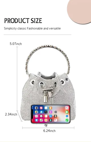 Vista 6 de Chlemeter Bolsa de noche con cristales para mujer monederos de mano con diamantes de imitación brillantes para boda graduación fiesta club bolso