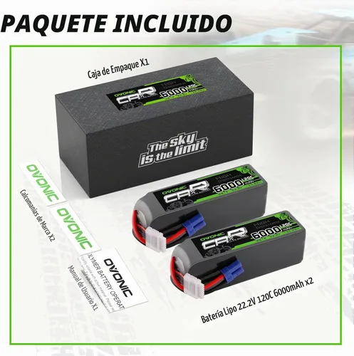 Vista 6 de OVONIC 6S LiPo Batería 6000mAh 22.2V 120C RC Batería con conector EC5 (paquete de 2)
