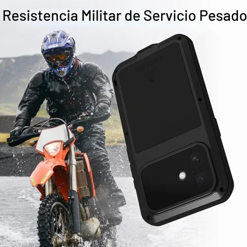 Vista 5 de LOVE MEI Funda militar resistente para iPhone 17, a prueba de golpes, de metal, resistente, con protector de pantalla de vidrio templado (negro)