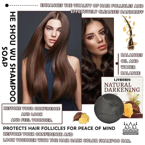 Vista 7 de 3 barras de champú para oscurecer el cabello, barra de champú oscuro para cabello gris, jabón de champú para hombres y mujeres