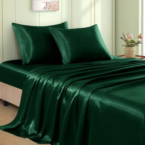 Vista 9 de VACVELT Juego de 3 sábanas de satén color beige tamaño individual, juego de ropa de cama, sábana bajera de satén sedoso con bolsillo profundo de 15