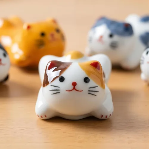 Vista 8 de Juego de 5 palillos para gatos, soportes para pinceles de pintura china, porcelana de estilo japonés, soporte para palillos de cerámica para cena