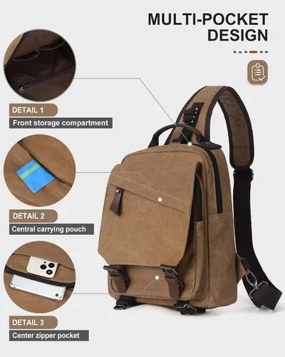 Vista 3 de Bolsa de mensajero para hombres, mochila cruzada pequeña, bolsa de hombro para hombres y mujeres, mochila con correa de lona