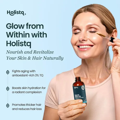 Vista 4 de Holistiq Aceite de Semilla Negra Orgánico Prensado en Frío en Gotas 3% Timoquinona Sin OMG y Vegano Aceite de Comino Negro Prensado en Frío