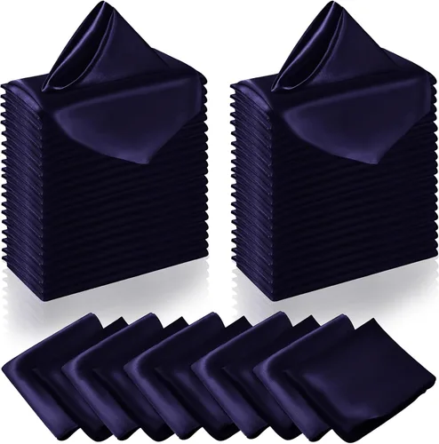 Vista 22 de Manyshofu 50 servilletas de satén color azul bebé, servilletas de tela de 12 x 12 pulgadas, juego de servilletas cuadradas de tela de satén