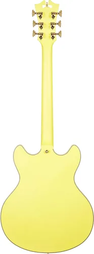 Vista 3 de D'Angelico Guitarra eléctrica semihueca de lujo DC con pieza de cola de escalera, color amarillo eléctrico mate