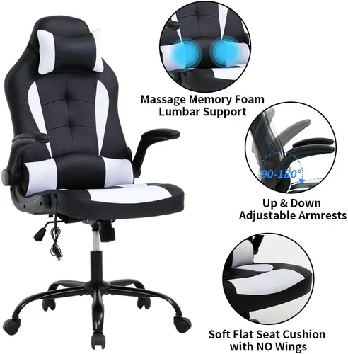Vista 4 de Silla de juegos, silla ergonómica de escritorio para computadora, respaldo alto, silla de oficina, soporte lumbar de masaje, cómoda silla
