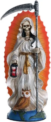 Vista 2 de Santa Muerte Santo de la Santa Muerte Permanente Estatua Religiosa 7.25 Pulgadas Túnica Blanca Purificación Escultura Santisima Muerte