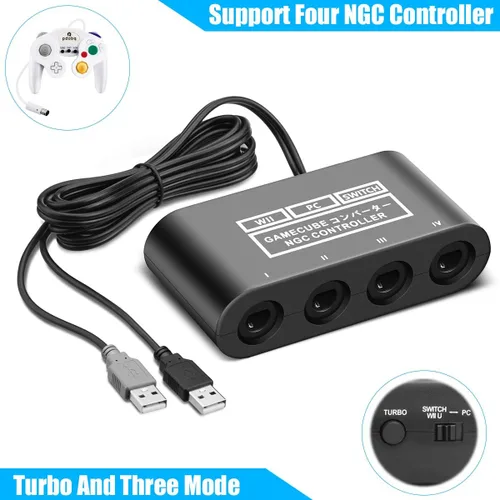Vista 3 de Adaptador Gamecube para Nintendo Switch Gamecube Controller Adapter y WII U y PC Super Smash Bros Gamecube Controller Adapter Compatible con Turbo
