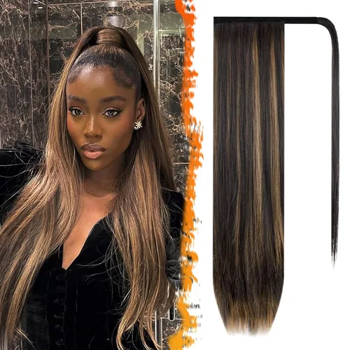 Vista 7 de BARSDAR Extensión de Cola de Caballo Corta y Recta - Extensiones de Cabello de Cola de Caballo con Cordón de 14 Pulgadas en Negro para Mujeres