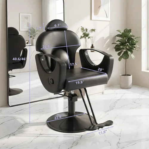 Vista 3 de Silla de peluquero reclinable para estilista Todo negro