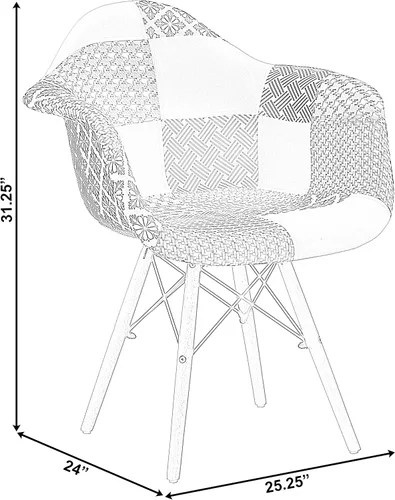 Vista 3 de Mid-Century - Juego de 2 sillas de tela moderna con brazos para sala de estar, patas de madera de haya, color blanco y negro