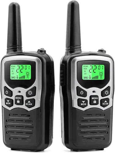 Vista 9 de Walkie Talkies, Walkie talkies de largo alcance MOICO para adultos con 22 canales FRS, walkie talkie familiar con linterna LED, pantalla LCD VOX