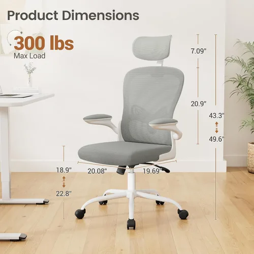 Vista 2 de Homall Silla ergonómica de oficina para computadora, silla de escritorio con reposacabezas 3D, soporte lumbar ajustable, silla de malla con respaldo