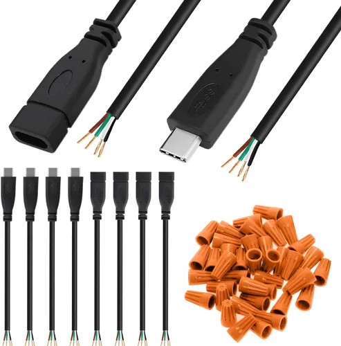 Vista 11 de Cable micro USB macho hembra a 2 extremos de cable abiertos, conector USB 2.0 a 2 cables, cable de extensión de cable de alimentación, conector