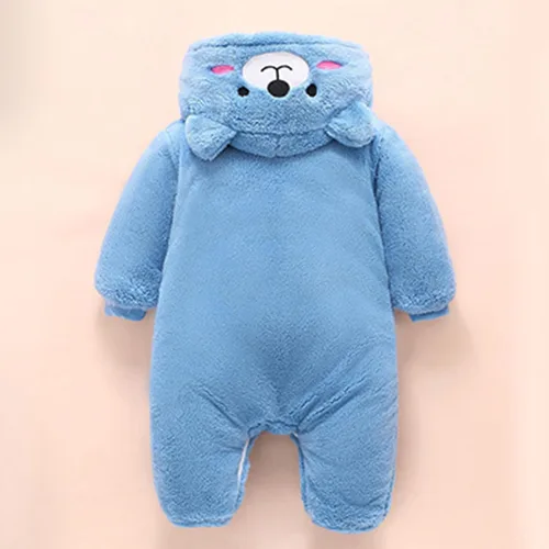 Vista 2 de Poyxiany Mameluco de invierno con capucha para bebé, niñas y niños, con orejas de oso, de forro polar, traje de franela, lindo y cálido
