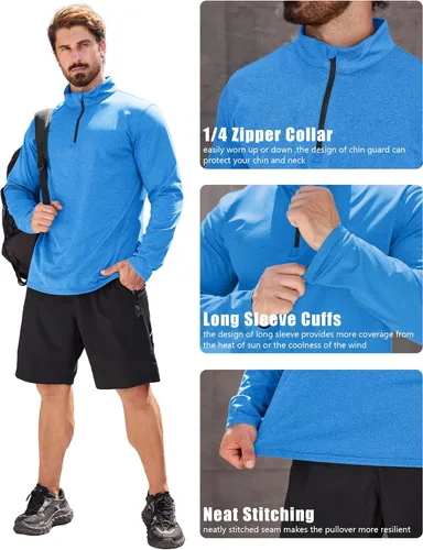 Vista 4 de MAGCOMSEN Sudadera de golf de manga larga con forro polar para hombre, con cremallera de 1/4, térmica, para correr