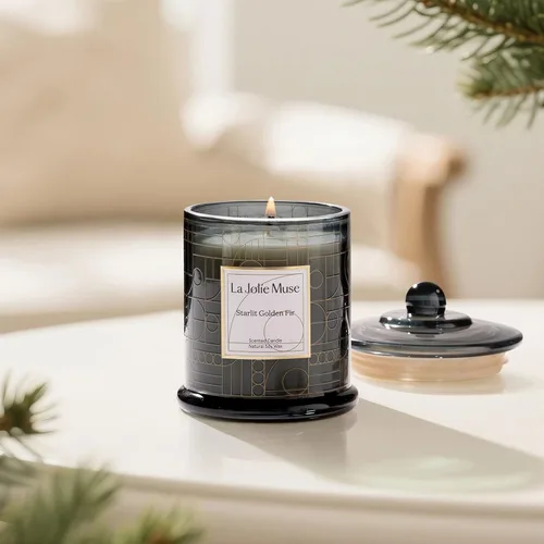 Vista 3 de LA JOLIE MUSE Starlit - Vela perfumada de abeto dorado, pino, cedro y bálsamo de abeto, 75 horas de combustión, cera de soja natural, vela