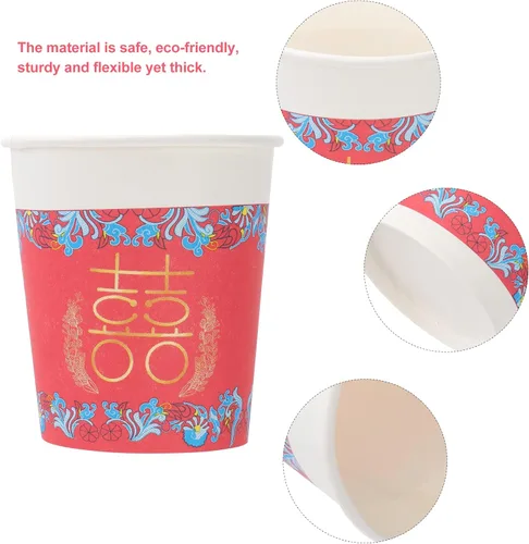 Vista 5 de ABOOFAN Taza de papel de boda china 50pcs espesar taza de papel desechable tenedor de bebida vajilla para boda