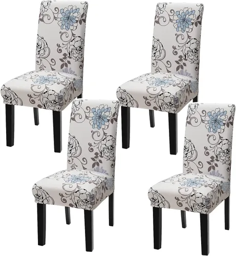 Vista 32 de Fundas para silla de comedor Yisun, fundas elásticas para silla de comedor, funda protectora para silla de comedor, mezcla de poliéster, Beige
