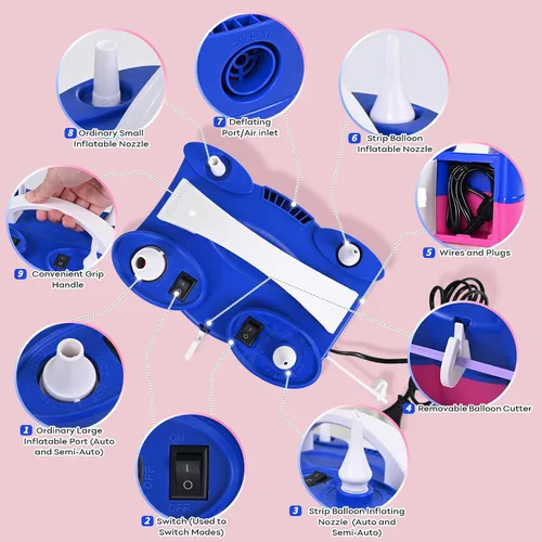 Vista 5 de 3-in-1 Electric Balloon Pump, Portable Air Pump for Latex 260q Foil Balloons, Dual Nozzle Balloon Blower Machine for Party Decoration, 110V AC