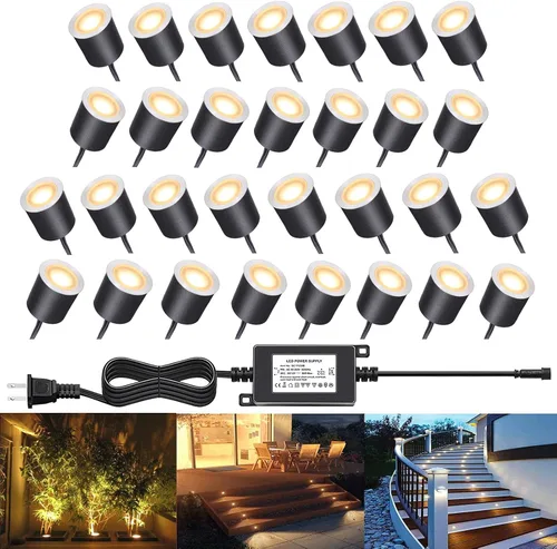 Vista 50 de Kits de luces LED empotrables para cubierta con carcasa protectora, iluminación LED de paisaje al aire libre IP67 impermeable, CC 12 V de bajo Azul
