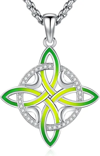 Vista 119 de Collar de pentagrama de plata de ley con triple luna, diosa celta, nudo celta, nudo de brujas, Ankh, sol y luna, Hécate, lilith, Santa Muerte