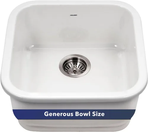 Vista 12 de Houzer Platus Fregadero de cocina de arcilla refractaria blanca: fregadero cuadrado de 19 pulgadas con colador y rejilla, duradero y versátil, Blanco